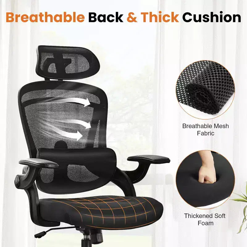 Sedia da ufficio ergonomica con schienale alto Okak con supporto lombare regolabile, sedia da gaming con poggiatesta in rete, sedia per computer per casa, ufficio