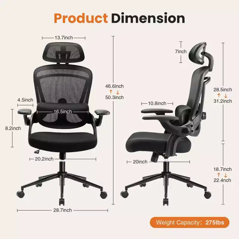 Sedia da ufficio ergonomica con schienale alto Okak con supporto lombare regolabile, sedia da gaming con poggiatesta in rete, sedia per computer per casa, ufficio