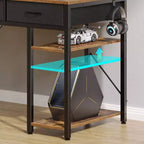 Greenstell Bureau d'ordinateur de rangement de 99/119/140 cm avec support d'écran, bureau de jeu LED, prise de courant et tiroirs multiples