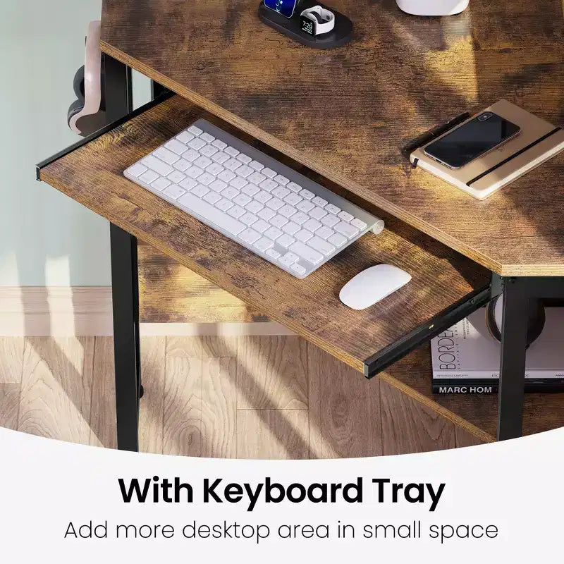 Greenstell Petit bureau d'angle avec prise de courant, bureau d'ordinateur avec lumière LED, support d'écran, tiroir à clavier et support de casque