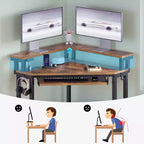 Greenstell Petit bureau d'angle avec prise de courant, bureau d'ordinateur avec lumière LED, support d'écran, tiroir à clavier et support de casque