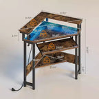 Greenstell Petit bureau d'angle avec prise de courant, bureau d'ordinateur avec lumière LED, support d'écran, tiroir à clavier et support de casque
