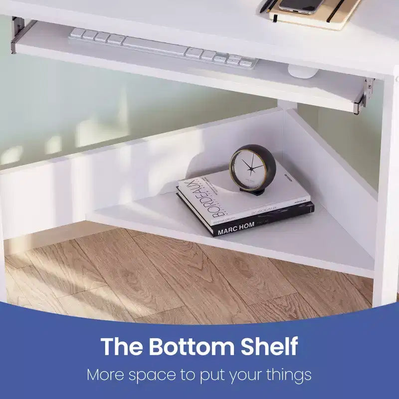 Greenstell Petit bureau d'angle avec prise de courant, bureau d'ordinateur avec lumière LED, support d'écran, tiroir à clavier et support de casque