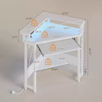 Greenstell Petit bureau d'angle avec prise de courant, bureau d'ordinateur avec lumière LED, support d'écran, tiroir à clavier et support de casque