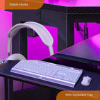 Greenstell Petit bureau d'angle avec prise de courant, bureau d'ordinateur avec lumière LED, support d'écran, tiroir à clavier et support de casque