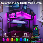 Greenstell Petit bureau d'angle avec prise de courant, bureau d'ordinateur avec lumière LED, support d'écran, tiroir à clavier et support de casque