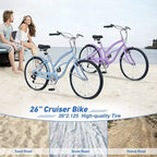 Whisen 26 Bici da donna per adulti da esterno, Beach Cruiser con telaio in acciaio ad arco ribassato, 7 velocità