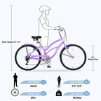 Whisen 26 Bici da donna per adulti da esterno, Beach Cruiser con telaio in acciaio ad arco ribassato, 7 velocità