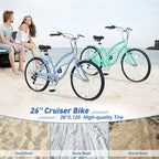 Whisen 26 Bici da donna per adulti da esterno, Beach Cruiser con telaio in acciaio ad arco ribassato, 7 velocità