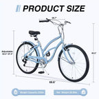Whisen 26 Bici da donna per adulti da esterno, Beach Cruiser con telaio in acciaio ad arco ribassato, 7 velocità