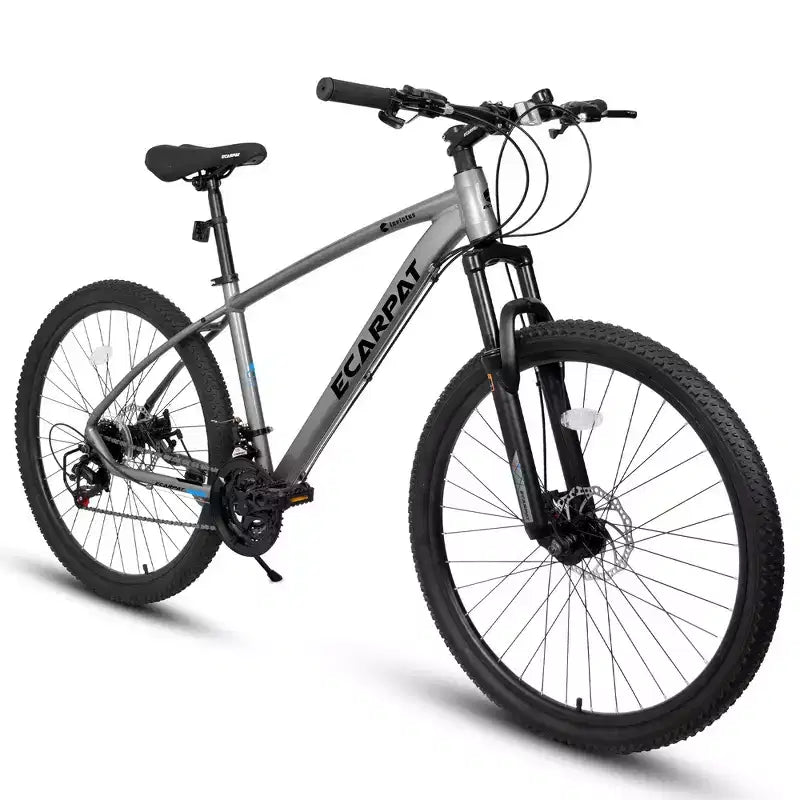 Whisen Mountain Bike 27 Pollici 21 Velocità, Forcella Ammortizzata, Telaio in Alluminio Freno a Disco - Grigio