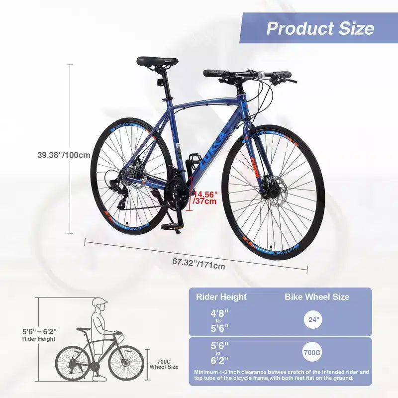 Vélo hybride adulte Whisen 28, vélo de route avec vitesses 24 rapports, freins à disque