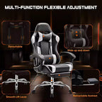 Sedia da gioco ergonomica Okak con poggiapiedi e supporto lombare, sedia da computer con poggiatesta e braccioli, sedia con ruote per studio e ufficio