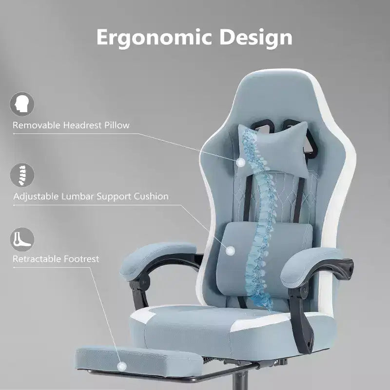 Sedia da ufficio ergonomica Okak con braccioli imbottiti, sedia da gaming con poggiapiedi e supporto lombare, sedia girevole con ruote per casa e ufficio