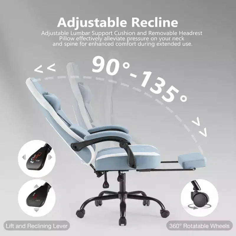 Sedia da ufficio ergonomica Okak con braccioli imbottiti, sedia da gaming con poggiapiedi e supporto lombare, sedia girevole con ruote per casa e ufficio
