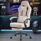 Sedia da ufficio ergonomica Okak con braccioli imbottiti, sedia da gaming con poggiapiedi e supporto lombare, sedia girevole con ruote per casa e ufficio