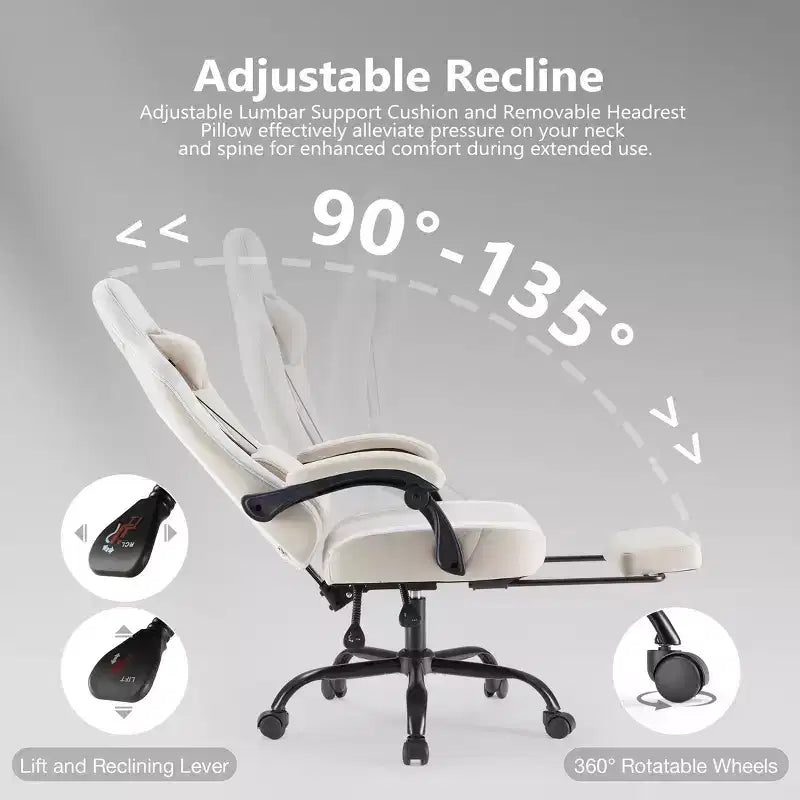 Sedia da ufficio ergonomica Okak con braccioli imbottiti, sedia da gaming con poggiapiedi e supporto lombare, sedia girevole con ruote per casa e ufficio
