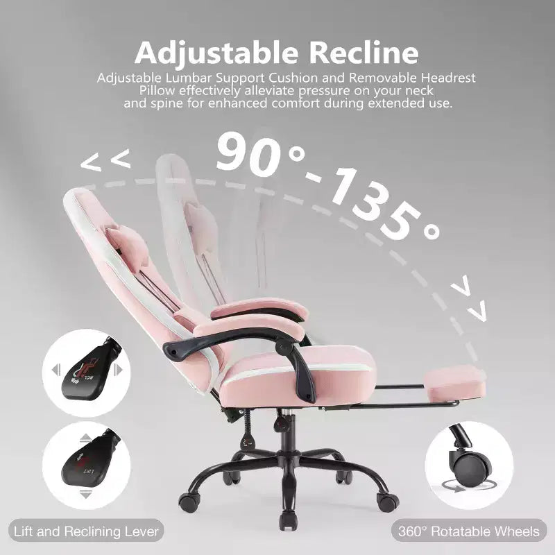 Sedia da ufficio ergonomica Okak con braccioli imbottiti, sedia da gaming con poggiapiedi e supporto lombare, sedia girevole con ruote per casa e ufficio