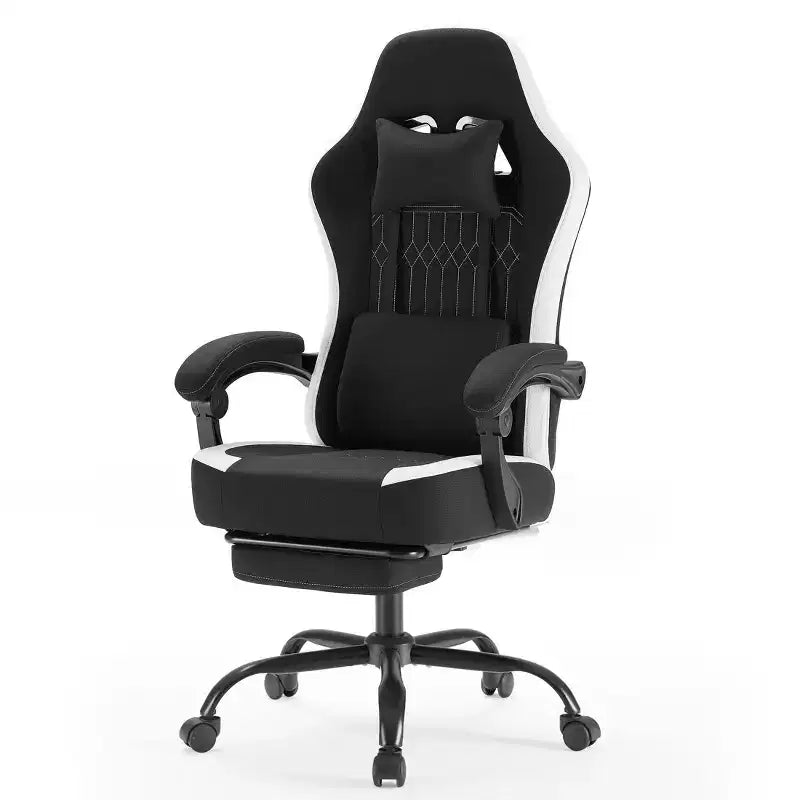 Sedia da ufficio ergonomica Okak con braccioli imbottiti, sedia da gaming con poggiapiedi e supporto lombare, sedia girevole con ruote per casa e ufficio