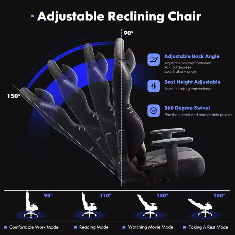 Sedia da Gaming Ergonomica Okak High-Back con Cuscino Cervicale Rimovibile, Sedia da Computer con Seduta Imbottita e Supporto Lombare, Sedia Confortevole per Casa, Nera