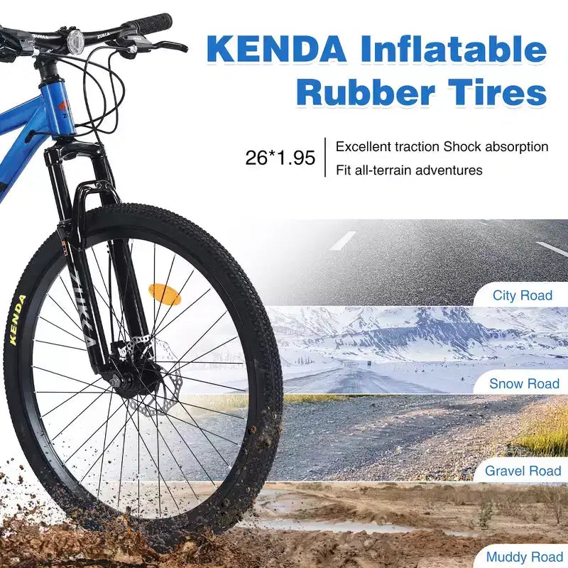 Mountain Bike Whisen 26 con sospensioni, cambio posteriore a 8 velocità, forcella, pneumatici KENDA, doppi freni a disco