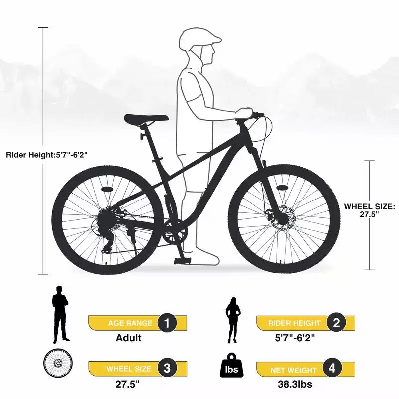 Mountain bike Whisen 27.5 con cambio posteriore a 8 velocità, sospensione anteriore, telaio in acciaio