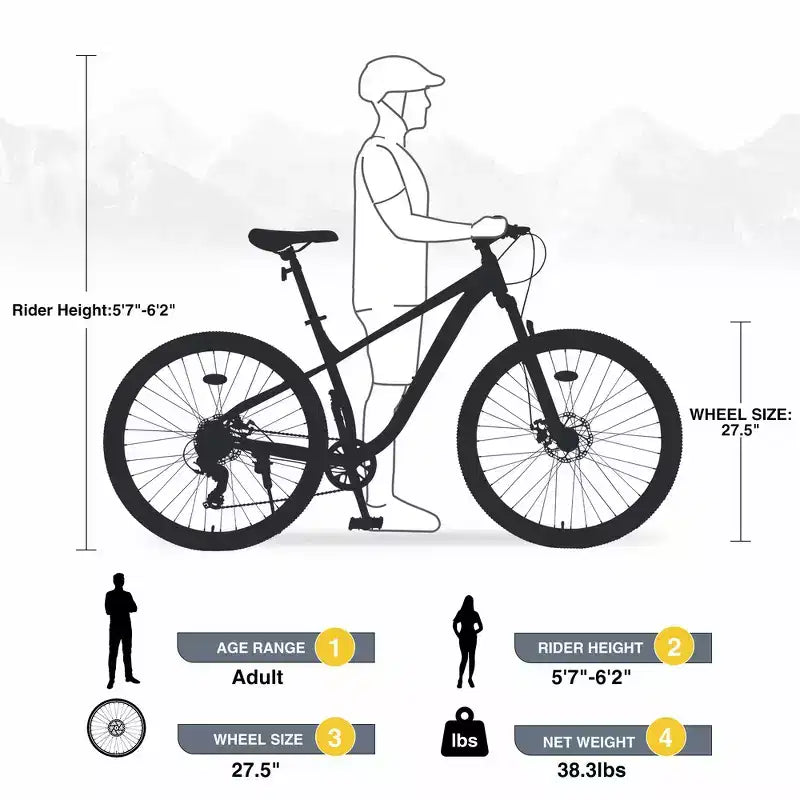 Mountain bike Whisen 27.5 con cambio posteriore a 8 velocità, sospensione anteriore, telaio in acciaio