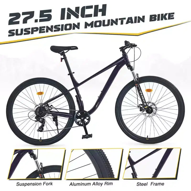 Mountain bike Whisen 27.5 con cambio posteriore a 8 velocità, sospensione anteriore, telaio in acciaio