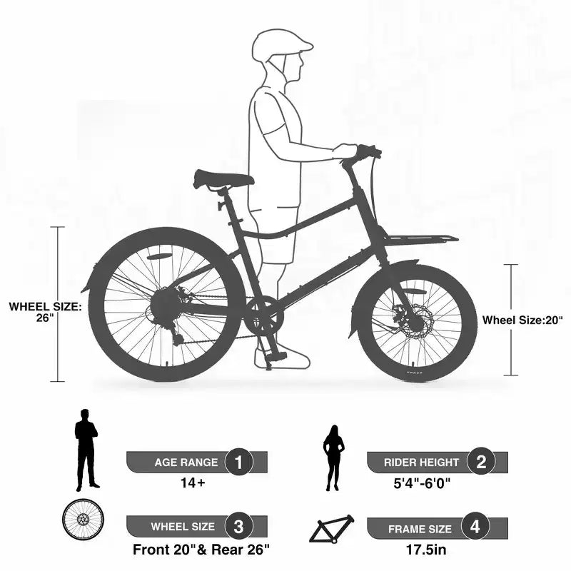 Bicicletta cargo Whisen 26 con 7 velocità, telaio in lega di alluminio, freni a doppio disco per donne e uomini