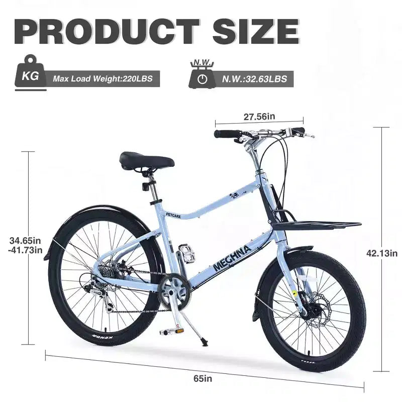 Bicicletta cargo Whisen 26 con 7 velocità, telaio in lega di alluminio, freni a doppio disco per donne e uomini