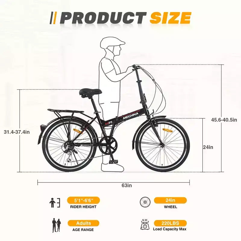 Vélo pliant de ville Whisen 24, vélos adultes avec Shimano 7 vitesses, cadre en acier