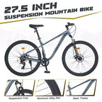 VTT Okak 27,5" 8 vitesses avec suspension avant, Vélo de saleté pour enfants avec double freins à disque, Vélo à cadre en acier pour enfants et adultes