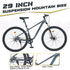 Vélo de montagne Okak 29 pouces à vitesse unique, vélo adulte avec cadre en acier et suspension avant, vélo pour hommes pour les trajets quotidiens, les voyages, la montagne