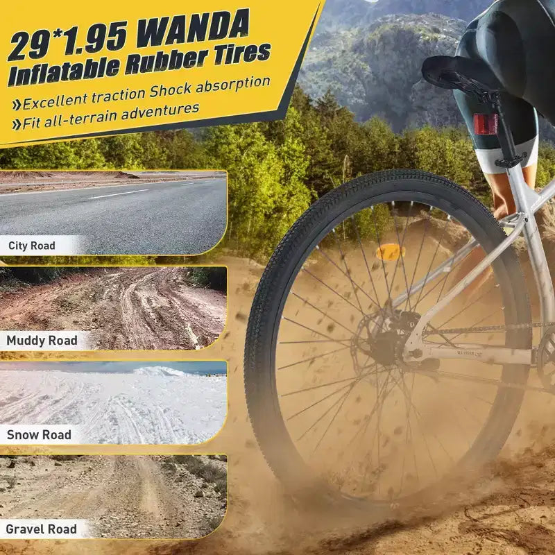 Vélo de montagne Okak 29 pouces à vitesse unique, vélo adulte avec cadre en acier et suspension avant, vélo pour hommes pour les trajets quotidiens, les voyages, la montagne