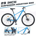 Vélo de montagne Okak 29 pouces à vitesse unique, vélo adulte avec cadre en acier et suspension avant, vélo pour hommes pour les trajets quotidiens, les voyages, la montagne