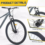 Vélo de montagne Okak 29 pouces à vitesse unique, vélo adulte avec cadre en acier et suspension avant, vélo pour hommes pour les trajets quotidiens, les voyages, la montagne