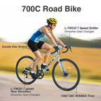 Vélo de Route Okak 700C avec Système 7 Vitesses, Vélo Adulte avec Cadre et Jante en Alliage d'Aluminium, Vélo à Frein à Disque pour Hommes et Femmes