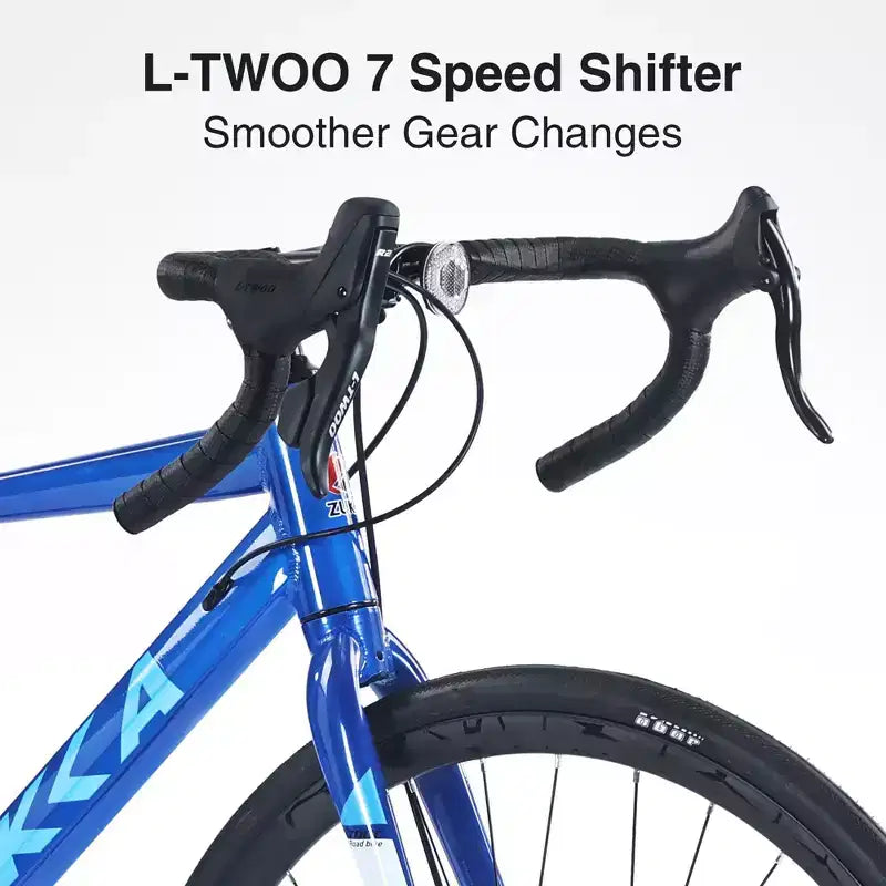 Vélo de Route Okak 700C avec Système 7 Vitesses, Vélo Adulte avec Cadre et Jante en Alliage d'Aluminium, Vélo à Frein à Disque pour Hommes et Femmes