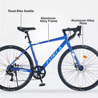 Vélo de Route Okak 700C avec Système 7 Vitesses, Vélo Adulte avec Cadre et Jante en Alliage d'Aluminium, Vélo à Frein à Disque pour Hommes et Femmes