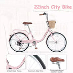 Vélos Cruiser Okak 22" avec panier avant, vélo pour filles avec cadre en acier, freins en V et selles confort, vélo adulte pour filles et femmes