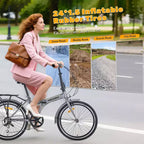 Bicicletta Pieghevole Okak 24IN con 7 Velocità e Telaio in Acciaio, Biciclette Cruiser con Portapacchi Posteriore e Parafango, Bici per Adulti per Viaggi e Pendolarismo