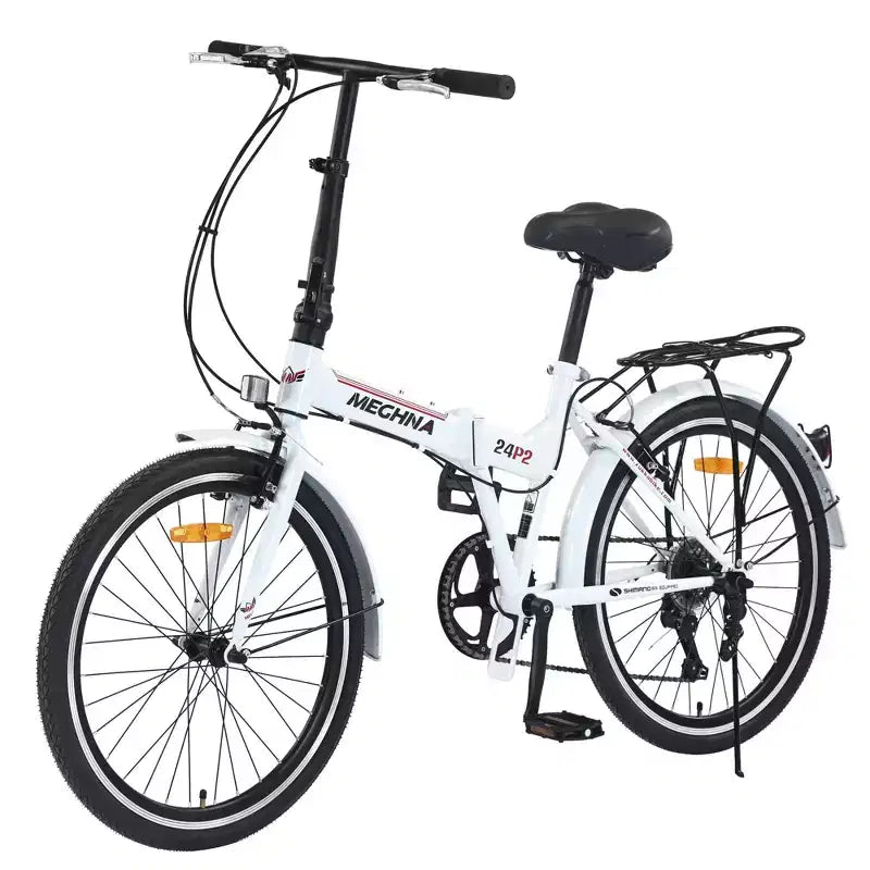 Bicicletta Pieghevole Okak 24IN con 7 Velocità e Telaio in Acciaio, Biciclette Cruiser con Portapacchi Posteriore e Parafango, Bici per Adulti per Viaggi e Pendolarismo