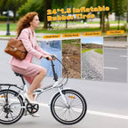 Bicicletta Pieghevole Okak 24IN con 7 Velocità e Telaio in Acciaio, Biciclette Cruiser con Portapacchi Posteriore e Parafango, Bici per Adulti per Viaggi e Pendolarismo