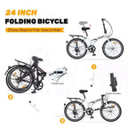 Bicicletta Pieghevole Okak 24IN con 7 Velocità e Telaio in Acciaio, Biciclette Cruiser con Portapacchi Posteriore e Parafango, Bici per Adulti per Viaggi e Pendolarismo