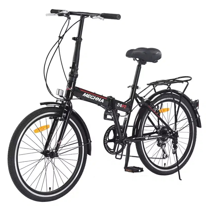 Bicicletta Pieghevole Okak 24IN con 7 Velocità e Telaio in Acciaio, Biciclette Cruiser con Portapacchi Posteriore e Parafango, Bici per Adulti per Viaggi e Pendolarismo