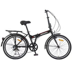 Bicicletta Pieghevole Okak 24IN con 7 Velocità e Telaio in Acciaio, Biciclette Cruiser con Portapacchi Posteriore e Parafango, Bici per Adulti per Viaggi e Pendolarismo