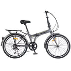 Bicicletta Pieghevole Okak 24IN con 7 Velocità e Telaio in Acciaio, Biciclette Cruiser con Portapacchi Posteriore e Parafango, Bici per Adulti per Viaggi e Pendolarismo