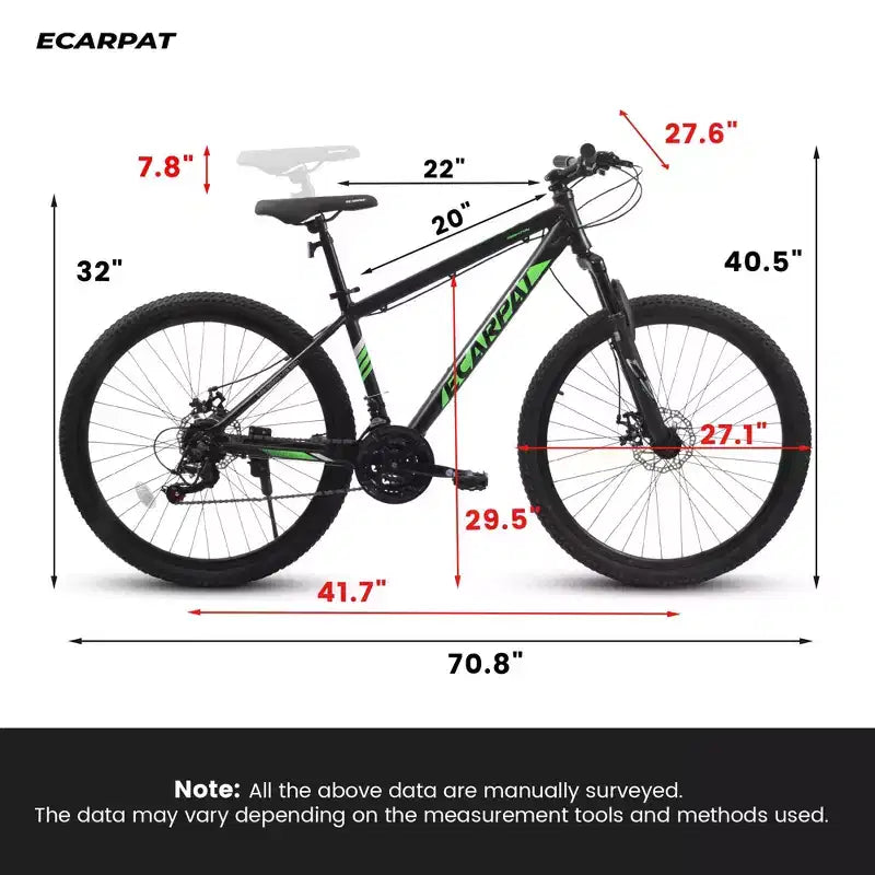 VTT Okak 27 pouces avec fourche suspendue et cadre en aluminium, VTT tout-terrain 21 vitesses avec frein à disque, vélo pour adultes hommes et femmes