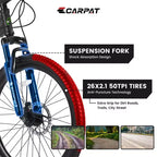 Vélo tout terrain Okak 26 pouces, 21 vitesses et freins à disque, vélo de cross pour enfants avec cadre en acier à haute teneur en carbone, vélo pour hommes adultes et adolescents