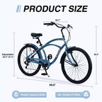 Okak Bici Cruiser da Spiaggia da 26 pollici con Sistema a 7 velocità, Bici da Uomo con Freni a V Anteriori e Posteriori, Bicicletta con Telaio in Metallo per Adolescenti e Adulti